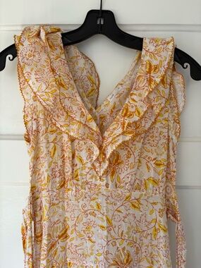 Poupette St. Barth Floral Ruffle Maxi Dress in Yellow, Orange, and White